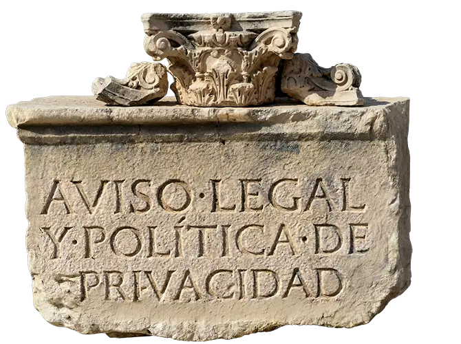 Aviso legal y politica de privacidad tallado en una antigua piedra romana